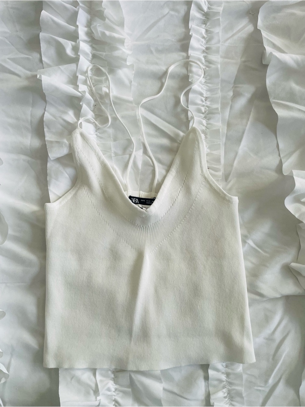 Zara white Ribbed V-Neck Spaghetti Strap Cami